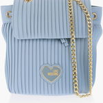 Moschino Love Pleated Faux Leather Backpack With Chain Shoulder Strap Light Blue, Moschino