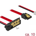 Cablu de date + alimentare SATA 22 pini 5V 6 Gb/s cu clips la Alimentare 2 pini + SATA 7 pini unghi jos/drept 10cm, Delock 85239