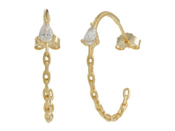 Bijuterii Femei Argento Vivo PearlCZ Hoop Chain Earrings Gold, Argento Vivo
