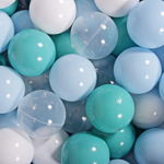 MeowBaby    Set bile din plastic pentru centru de joaca 7cm, 200 buc: Baby Blue   Turcoaz   Transparent   Alb