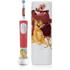 Periuta de dinti electrica Oral-B Pro Kids Lion King pentru copii, Curatare 2D, 2 programe, 1 capat, 4 autocolante, trusa de calatorie, Rosu