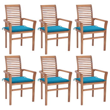 Set Scaune de bucatarie cu perne albastre, 6 buc., lemn masiv tec, Rezistent intemperii si rugina, 62x56,5x94 cm 3072950