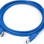 Cablu de date prelungitor USB3.0 A tata la USB A mama, conectori auriti, lungime cablu: 1.8m, bulk, Albastru, GEMBIRD (CCP-USB3-AMAF-6), GEMBIRD