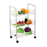 Etajera metalica cu 3 cosuri si roti plastic, alb, 40x26x62 cm, Happymax, 