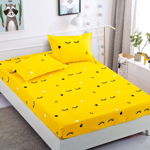 Husa de pat cu elastic din Bumbac Finet + 2 Fete de Perna, Yellow, JOJO HOME