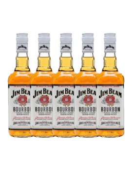 Pachet 5 sticle Whisky Bourbon Jim Beam White Label, 40% alc., 0.7L