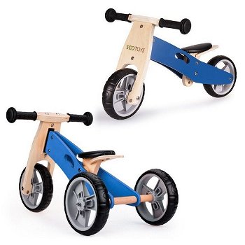 Tricicleta ecotoys ym-bb-01, 2 in 1 din lemn, albastra