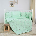 Set lenjerie pat 8 piese, 70x140 cm, bumbac ranforce, Friends Green, Lorelli