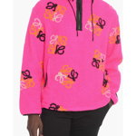 Loewe Turtleneck Fleece Jacket With Logo Pattern Pink, Loewe