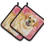 Caroline`s Treasures Carolines Treasures BB9751PTHD Golden Retriever Love Pair of Pot Holders, Red Dragostea este un câine 7.5HX7.5W, 