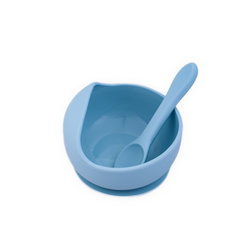 Set hranire Oaki, bol cu ventuză, farfurie cu 3 compartimente, bleu