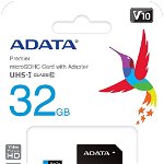 Card de memorie ADATA Premier, MicroSDHC, 32GB, UHS-I, Class 10 + Adaptor microSD, ADATA