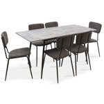 Set masa extensibila si scaune Shazam Tania 7buc MDF gri ciment - gri inchis 120 - 160x80x76cm, Pako World