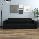 vidaXL Husă elastică pentru canapea cu 3 locuri poliester jersey negru, vidaXL