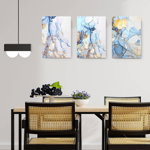 Set 3 tablouri abstract imitatie marmura albastru auriu - Dimensiune multicanvas: 3 tablouri 60x90 cm, 