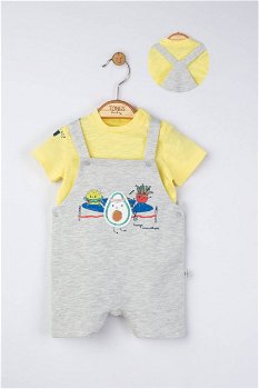 Set salopeta cu tricou de vara pentru bebelusi marathon, tongs baby (culoare: gri, marime: 3-6 luni), BabyJem