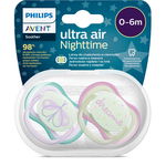 Set 2 suzete Philips-Avent SCF376/19, ultra air NightTime 0-6 luni, Ortodontice, fara BPA, Fosforescent, Dreams/Fluturas, Philips Avent