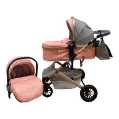 Carucior 3 in 1, reversibil, cu suspensii, reversibil, compact, T2 New, roz cu gri