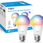 Pachet 2 becuri LED RGB inteligente TP-Link Tapo L530E, Wi-Fi, E27, 8.7W (60W), 806 lm, lumina colorata, control vocal, compatibil Amazon Alexa si Google Assistant, clasa energetica F