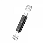 Mini Hub OTG 5 in 1 Reader cu cititor card TF/MicroSD 2 x USB 2.0 Micro USB USB Type C 3.1 pentru telefon laptop sau tableta negru, krasscom