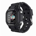 Ceas smartwatch techstar® i2, 0.96 inch lcd, bluetooth 4.0, monitorizare puls, tensiune, somn, alerte sedentarism, hidratare, negru
