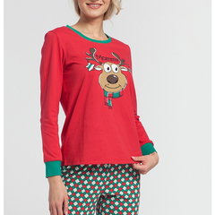 Pijama slim fit de bumbac cu imprimeu de Craciun, Soft Seven BY SOFIAMAN Pijama slim fit de bumbac cu imprimeu de Craciun, Soft Seven BY SOFIAMAN