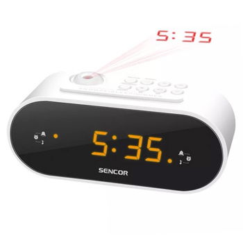 Radio cu ceas Sencor, 5 W, ecran LED 0.9 inch, 87.5 - 108 Mhz, dimmer, afisaj rosu, alarma duala, radio FM, buzzer, focalizare reglabila, Alb, Sencor