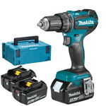 Masina de gaurit si insurubat Makita DHP485RF3J, 18 V, 50 Nm, 1900 RPM, 28.500 percutii/min, 3 acumulatori, incarcator, valiza (Albastru), Makita