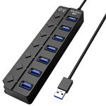 Hub USB cu 7 porturi Techstar&reg HUBA2401 7 x USB 2.0 indicator LED pentru putere comutator independent Neg