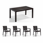 Set gradina cu masa CLASSI 90x150 cm + 4 scaune PARIS 62x58x88 cm, model ratan, maro, Expomob