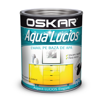 Vopsea Oskar Aqua Lucios, pentru lemn/metal/zidarie, interior/exterior, pe baza de apa, negru, 0,6 l, oskar