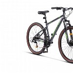 Bicicleta MTB Velors Boost V27301A 27.5", Schimbator spate Index M50, Roti 27.5 Inch, Manete Schimbator Secventiale, 21 viteze, Frane Disc fata/spate, Gri/Negru