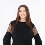 Pulover tricotat negru cu franjuri si dantela