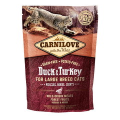Carnilove Adult L-XL, Rață și Curcan, hrană uscată fără cereale pisici talie mare, 400g, Carnilove