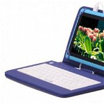 Husa Tableta 8 Inch Cu Tastatura Micro Usb Model X, Albastru, Tip Mapa, Prindere 4 Cleme, Protectie Antisoc, Piele Sintetica, Functie Stand Compatibil Android si Windows C8 la doar 40 RON in loc de 85 RON