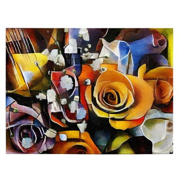 Tablou pictura ulei stil cubism trandafiri, multicolor 1446 - Material produs:: Poster pe hartie FARA RAMA, Dimensiunea:: 80x120 cm, 