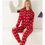Pijama dama din polar rosie cu model reni