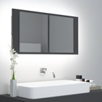 vidaXL Dulap de baie cu oglindă și LED, gri, 90x12x45 cm acril, vidaXL