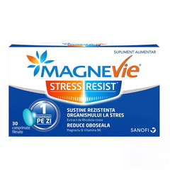 MagneVie Stress Resist cu Ashwaghanda 80mg + 60 mg magneziu + 1.4mg vitamina B6, pentru sistem nervos și rezistenta la stres, 30 comprimate MagneVie Stress Resist cu Ashwaghanda 80mg + 60 mg magneziu + 1.4mg vitamina B6, pentru sistem nervos și rezistenta la stres, 30 comprimate