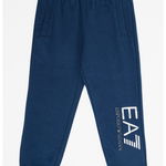 EA7, Pantaloni sport de bumbac cu imprimeu logo, Albastru marin, 150 CM