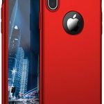 Husa Apple iPhone X, FullBody Elegance Luxury Rosu, acoperire completa 360 grade cu folie de sticla gratis, MyStyle