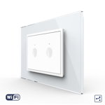 Intrerupator Dublu Cap Scara / Cruce Wi-Fi cu Touch LIVOLO cu rama din sticla, standard italian – Serie Noua, Alb, Livolo