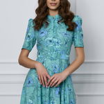 Rochie Dy Fashion vernil cu imprimeu office cu nasturi la bust si curea in talie, 