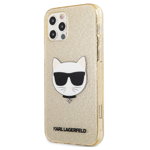 Husa de protectie telefon Karl Lagerfeld pentru iPhone 12 Pro Max, Choupette Head Full Glitter, Gold, Karl Lagerfeld