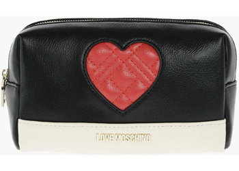 Moschino Love Faux Leather Cosmetic Case With Zip Closure Black, Moschino