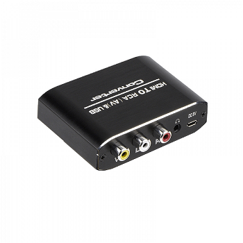 Convertor din semnal HDMI in AV/RCA jack audio 3.5mm output USB 5V si switch format PAL/NTSC, krasscom