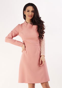 Rochie evazata cu volan la bust Roz praf 36,