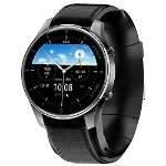 Smartwatch DualStore iSEN Watch P50, cu bratara neagra din piele, 1.3inch, Tensiometru cu manseta gonflabila, Temperatura, Oxigen, Negru, iSEN
