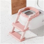 Reductor toaleta pliabil cu scara Little Mom Kids Steps Pink, Little Mom
