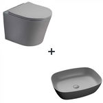 Set vas wc rimless cu capac soft close Alfonzo plus lavoar baie dreptunghiular margini rotunde gri mat